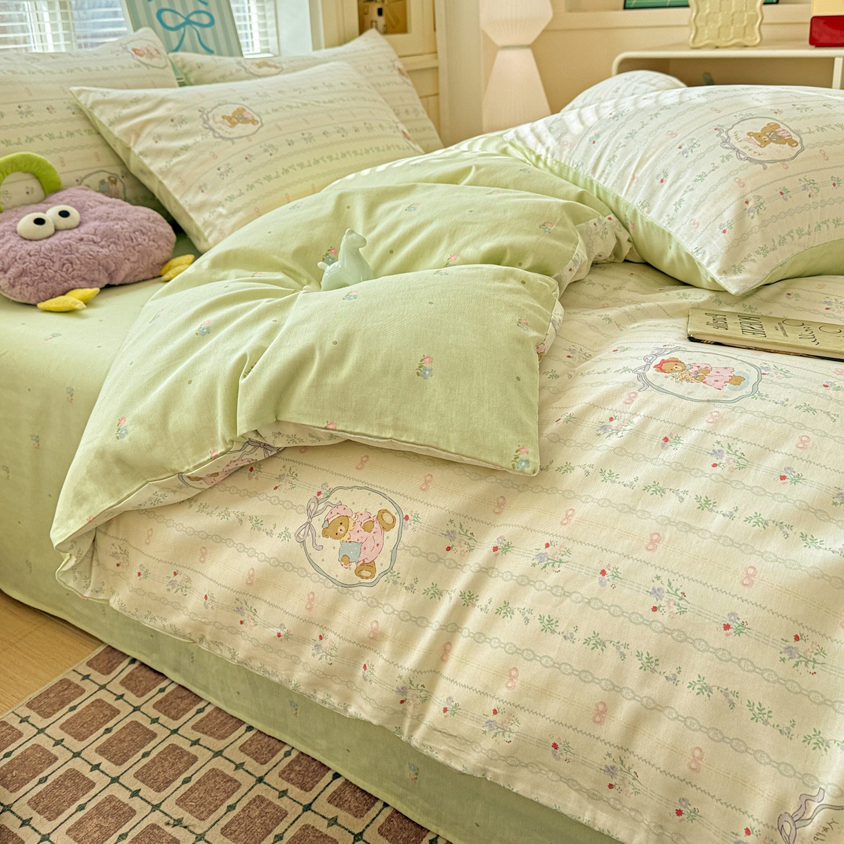 91家纺网 家纺一手货源 找家纺 名品家纺 2026新款100%纯棉四件套系列 提供买家秀 春日小熊