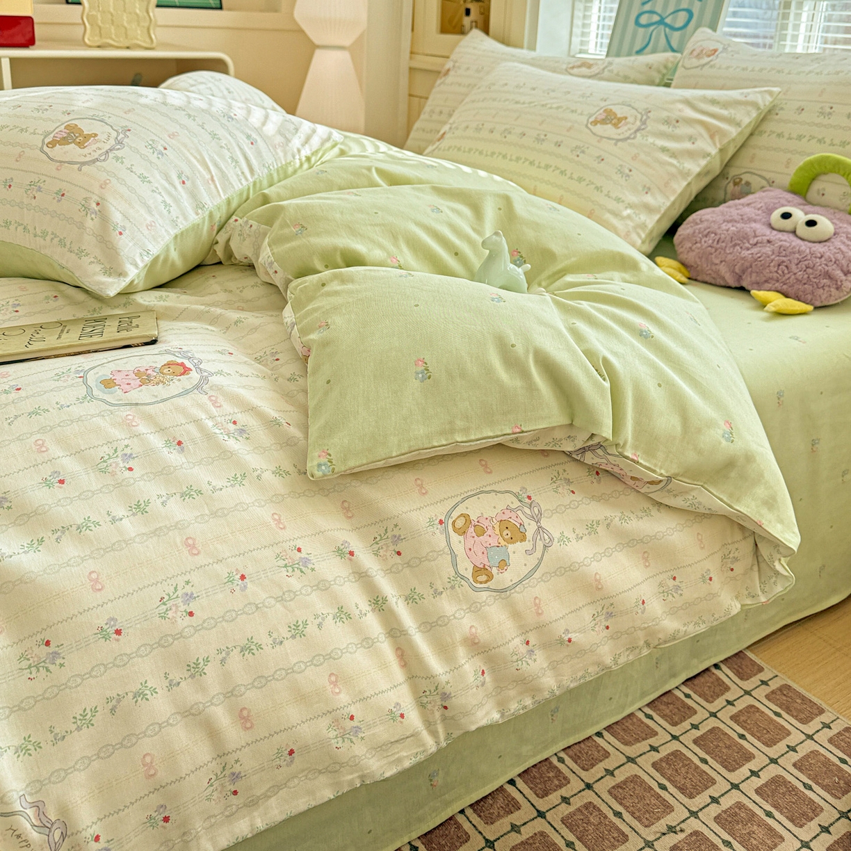 91家纺网 家纺一手货源 找家纺 名品家纺 2026新款100%纯棉四件套系列 提供买家秀 春日小熊