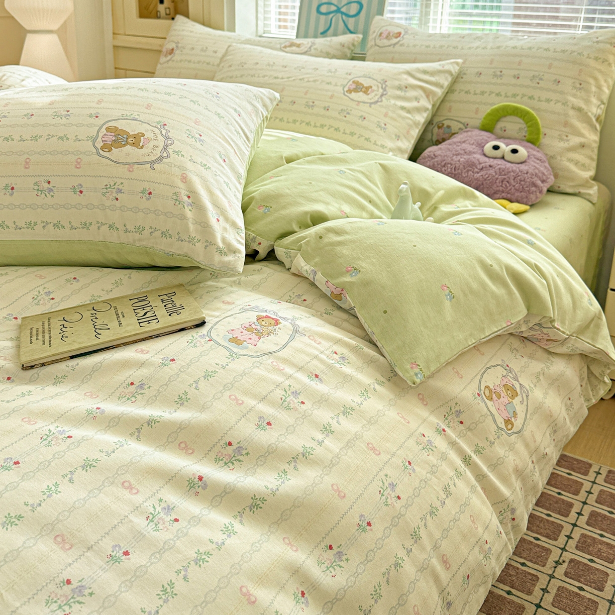 91家纺网 家纺一手货源 找家纺 名品家纺 2026新款100%纯棉四件套系列 提供买家秀 春日小熊