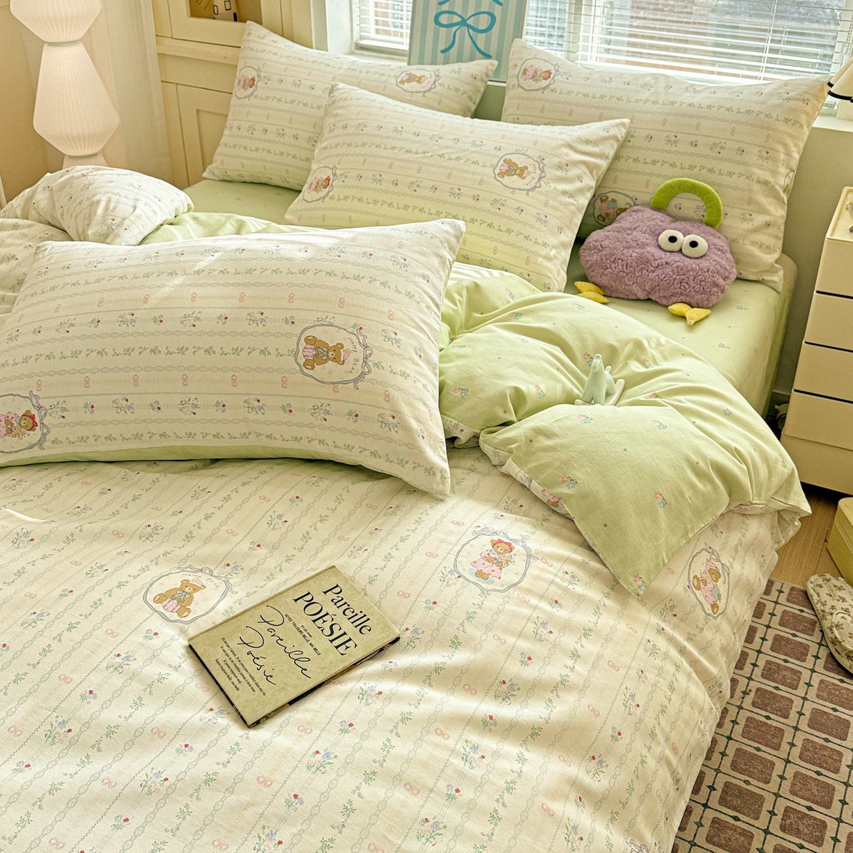 91家纺网 家纺一手货源 找家纺 名品家纺 2026新款100%纯棉四件套系列 提供买家秀 春日小熊