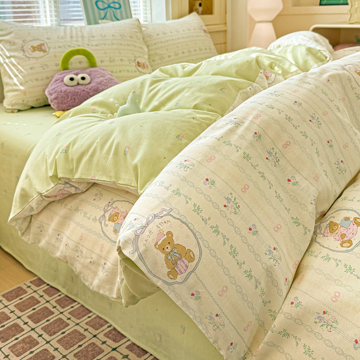 91家纺网 家纺一手货源 找家纺 名品家纺 2026新款100%纯棉四件套系列 提供买家秀 春日小熊