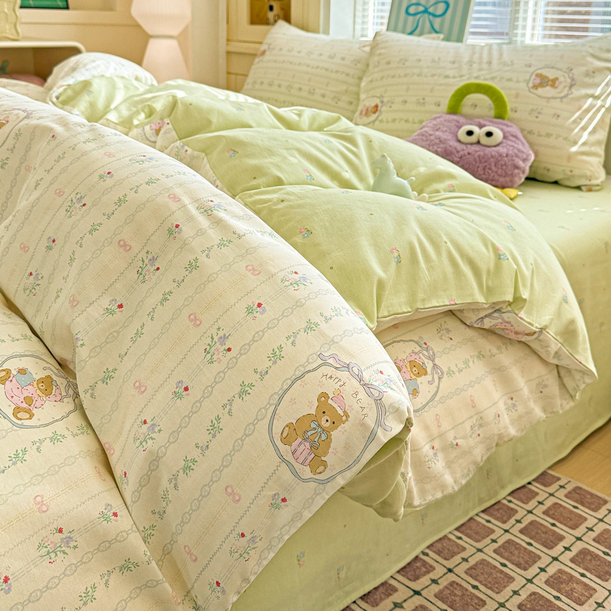 91家纺网 家纺一手货源 找家纺 名品家纺 2026新款100%纯棉四件套系列 提供买家秀 春日小熊