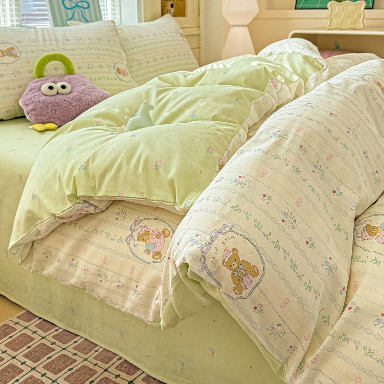 91家纺网 家纺一手货源 找家纺 名品家纺 2026新款100%纯棉四件套系列 提供买家秀 春日小熊