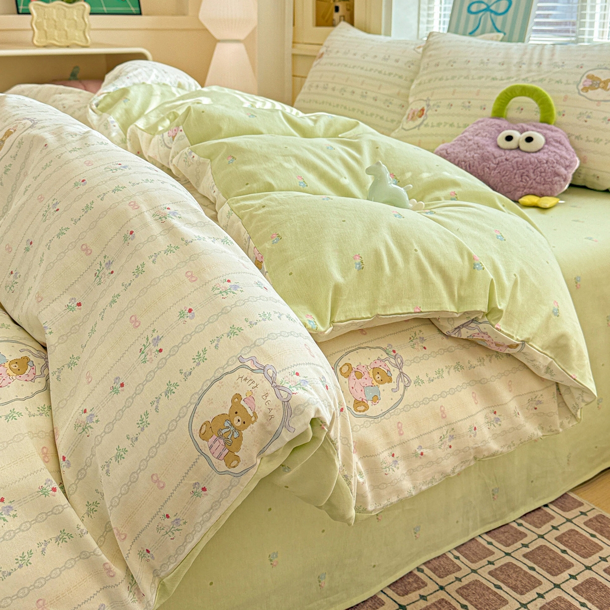 91家纺网 家纺一手货源 找家纺 名品家纺 2026新款100%纯棉四件套系列 提供买家秀 春日小熊