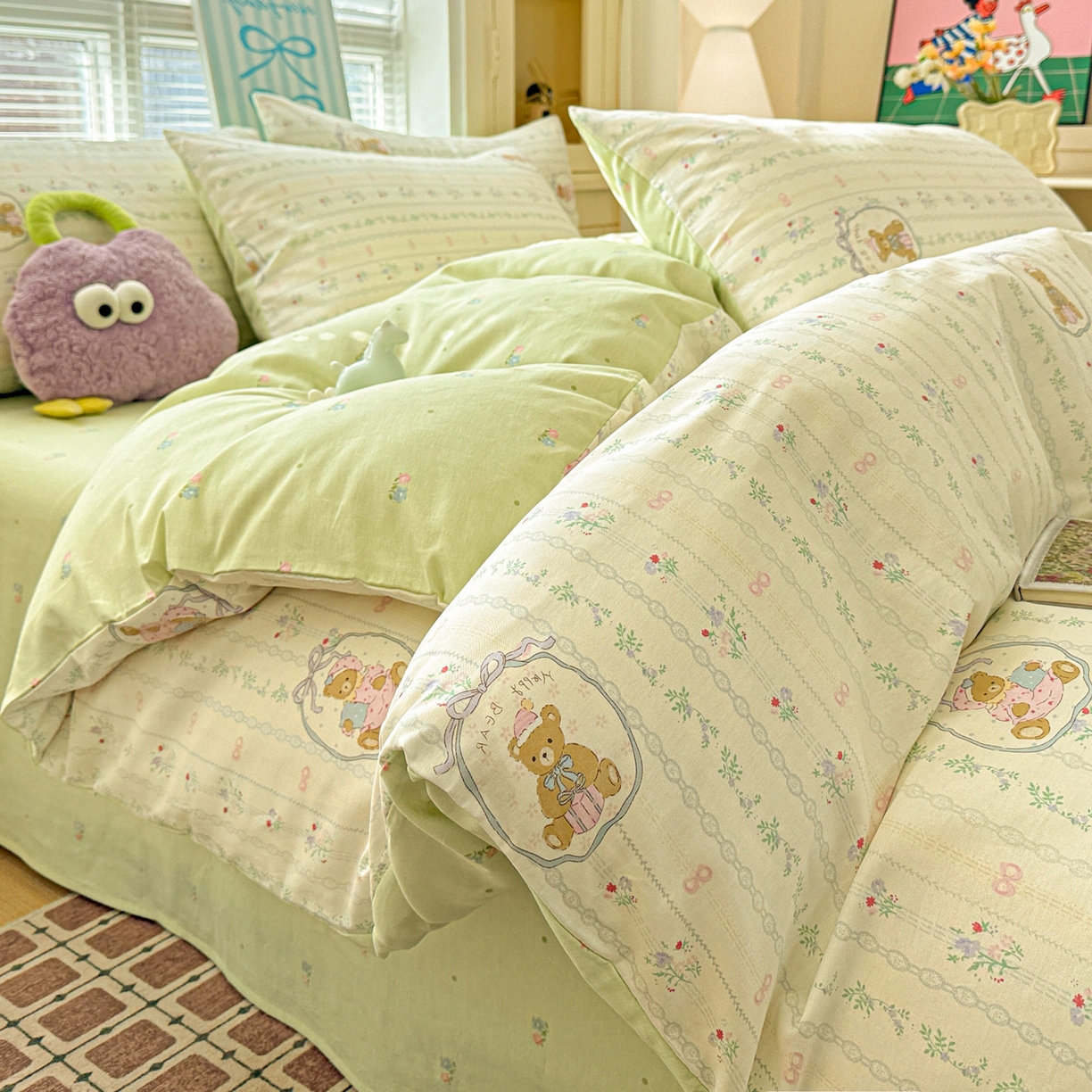 91家纺网 家纺一手货源 找家纺 名品家纺 2026新款100%纯棉四件套系列 提供买家秀 春日小熊