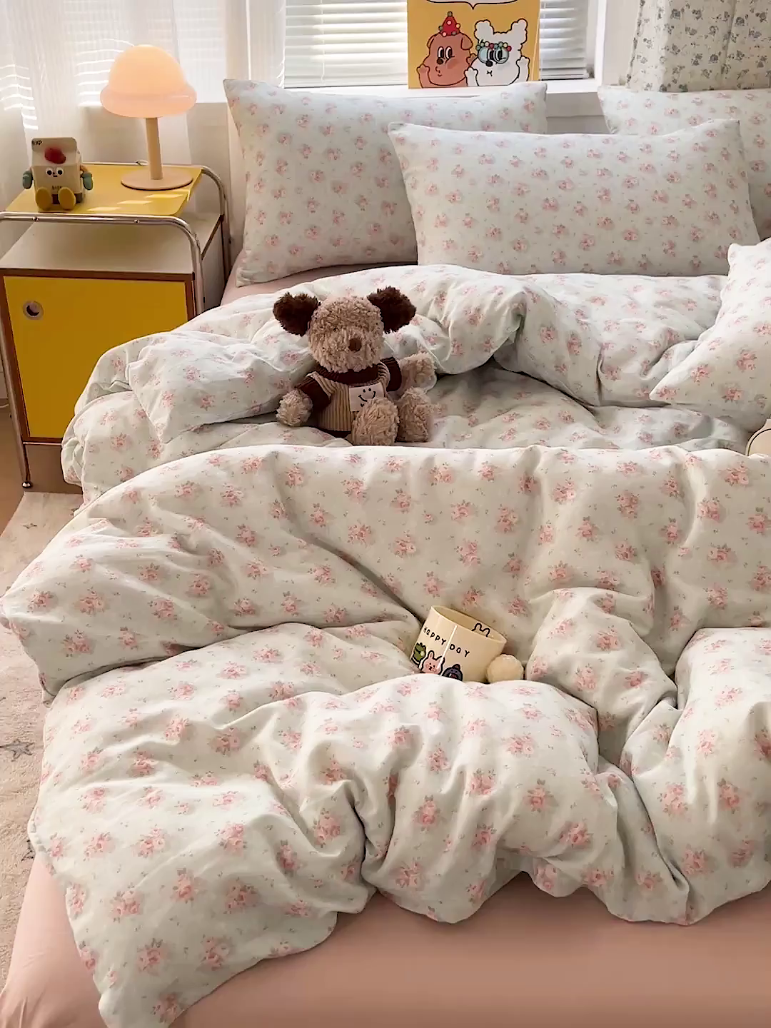 91家纺网 家纺一手货源 找家纺 麦伦家居 2026春夏新品全棉有氧双层纱印花系列简约款四件套 星夜花影蓝