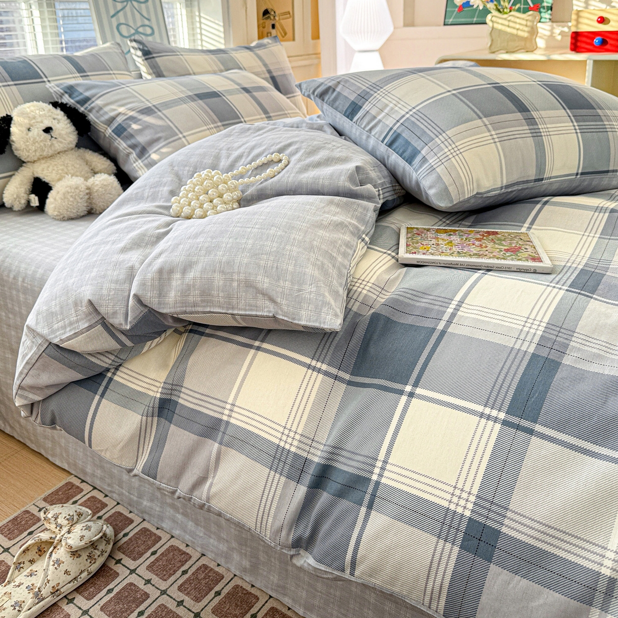 91家纺网 家纺一手货源 找家纺 名品家纺 2026新款100%纯棉四件套系列 蓝格梦境