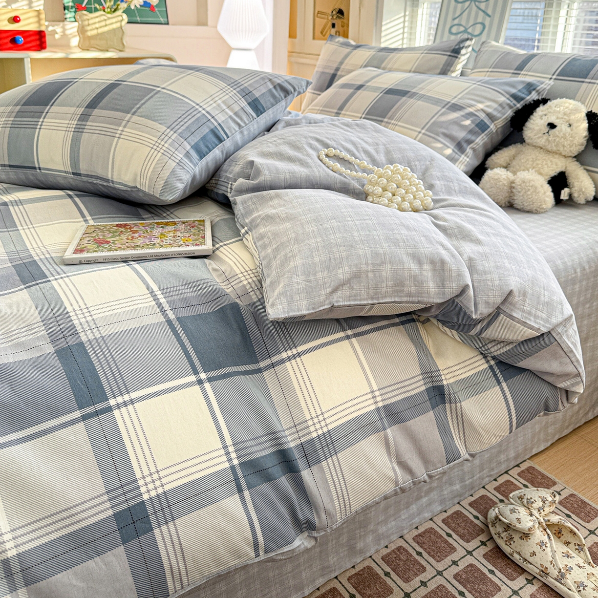 91家纺网 家纺一手货源 找家纺 名品家纺 2026新款100%纯棉四件套系列 蓝格梦境