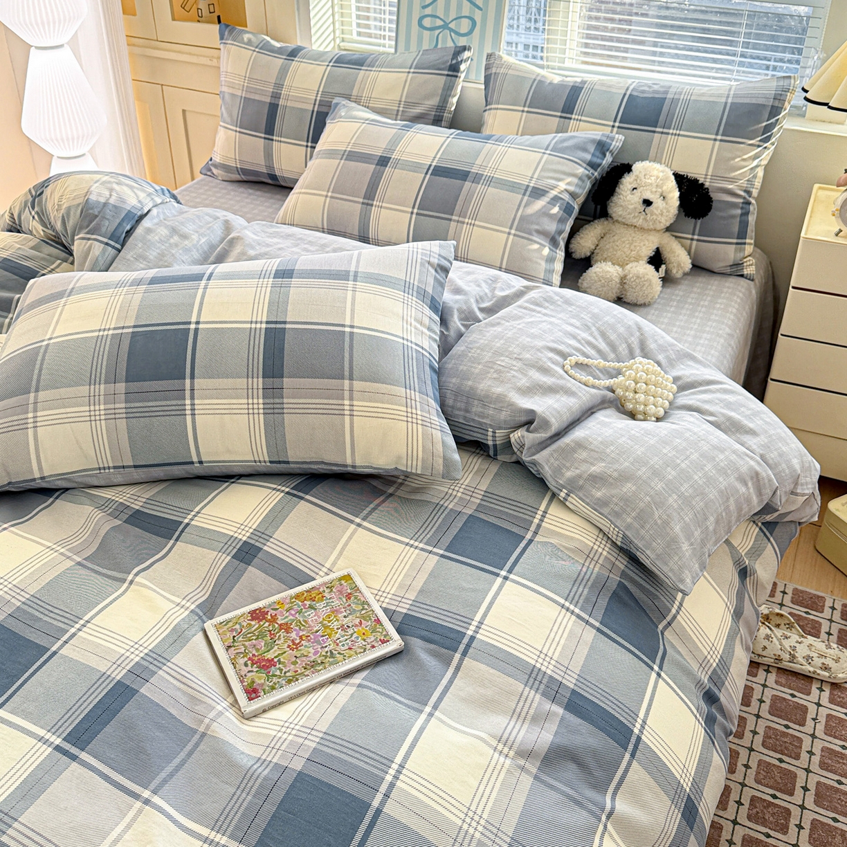 91家纺网 家纺一手货源 找家纺 名品家纺 2026新款100%纯棉四件套系列 蓝格梦境