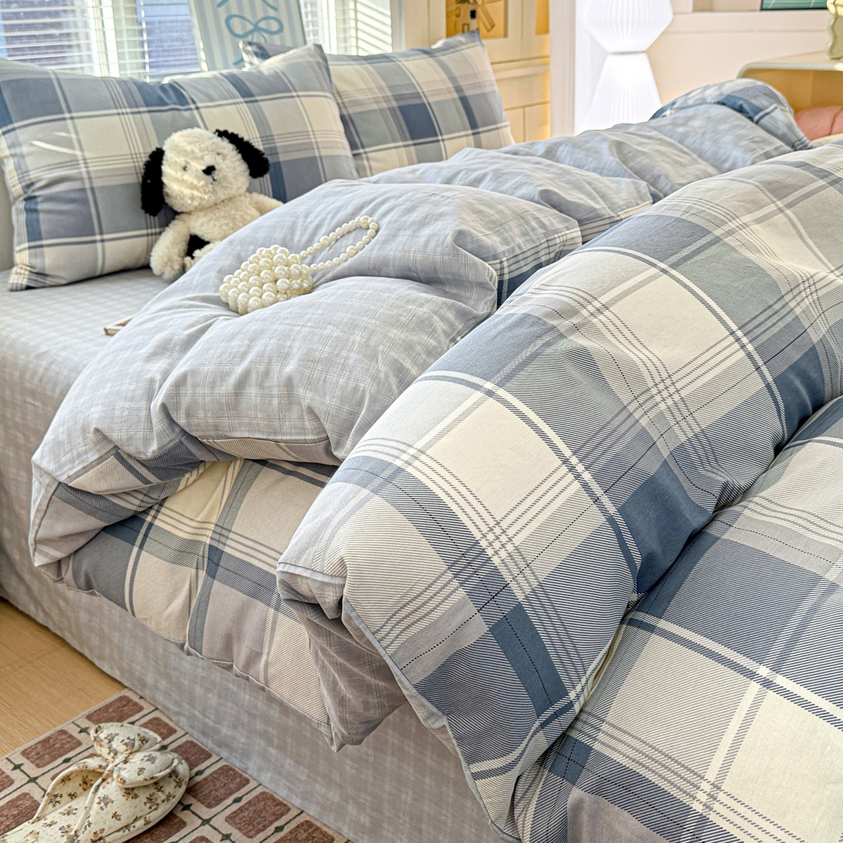 91家纺网 家纺一手货源 找家纺 名品家纺 2026新款100%纯棉四件套系列 蓝格梦境