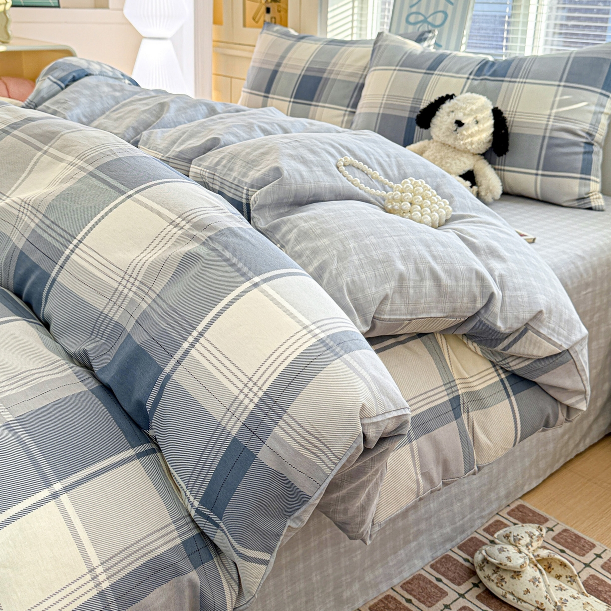 91家纺网 家纺一手货源 找家纺 名品家纺 2026新款100%纯棉四件套系列 蓝格梦境