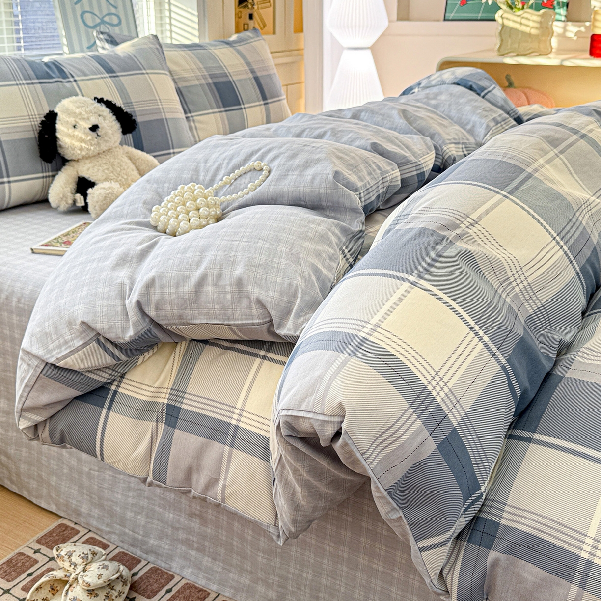 91家纺网 家纺一手货源 找家纺 名品家纺 2026新款100%纯棉四件套系列 蓝格梦境