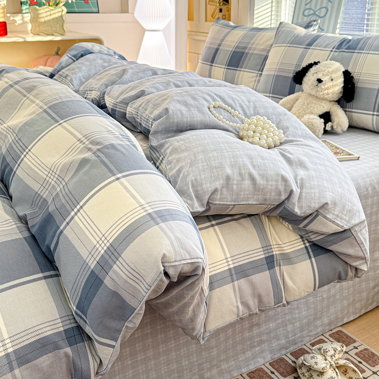 91家纺网 家纺一手货源 找家纺 名品家纺 2026新款100%纯棉四件套系列 蓝格梦境