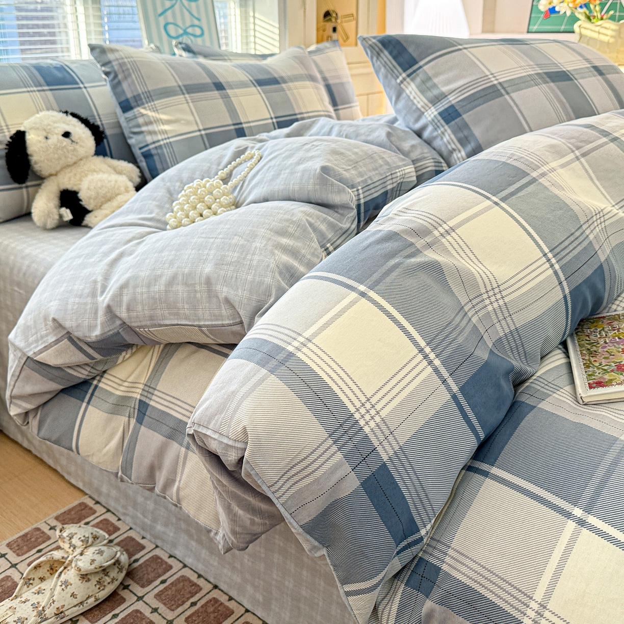 91家纺网 家纺一手货源 找家纺 名品家纺 2026新款100%纯棉四件套系列 蓝格梦境