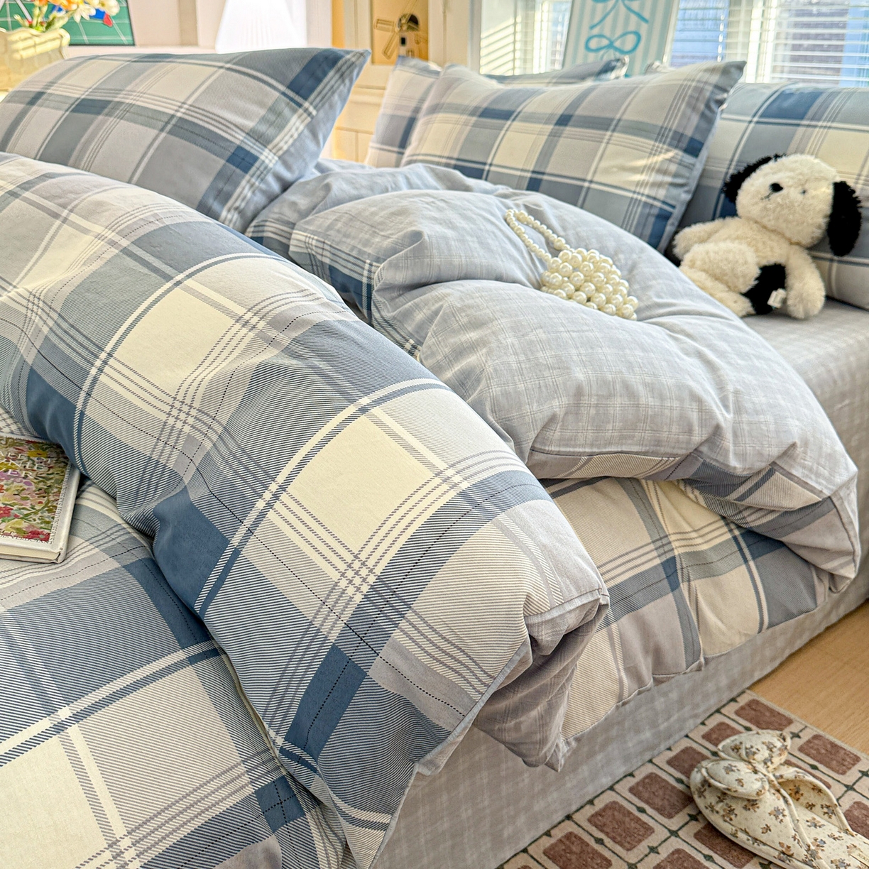 91家纺网 家纺一手货源 找家纺 名品家纺 2026新款100%纯棉四件套系列 蓝格梦境