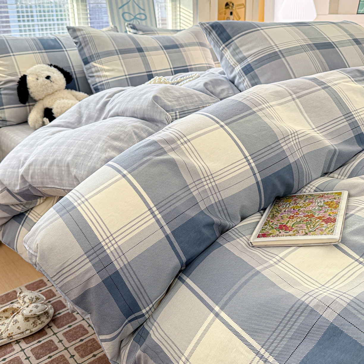 91家纺网 家纺一手货源 找家纺 名品家纺 2026新款100%纯棉四件套系列 蓝格梦境