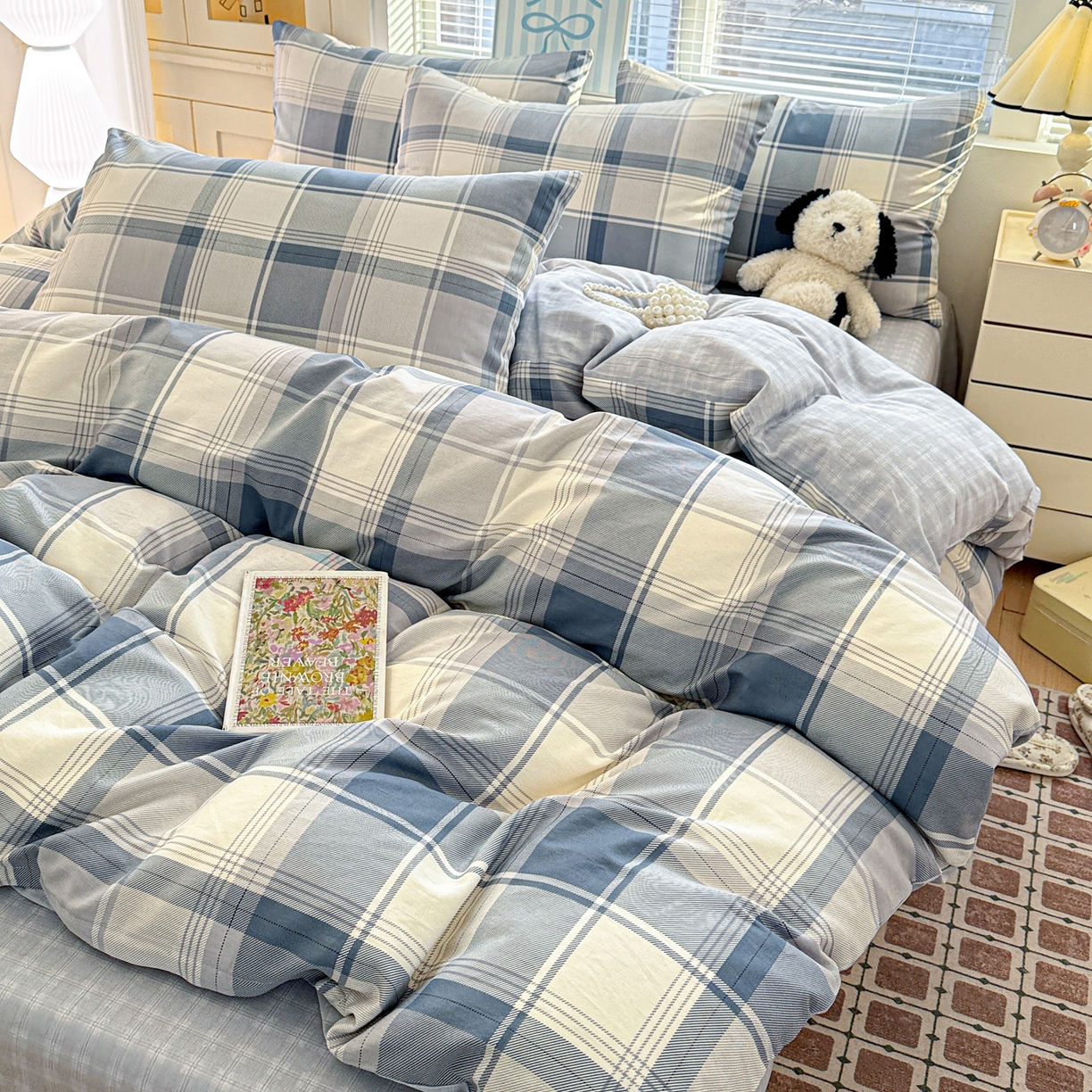 91家纺网 家纺一手货源 找家纺 名品家纺 2026新款100%纯棉四件套系列 蓝格梦境