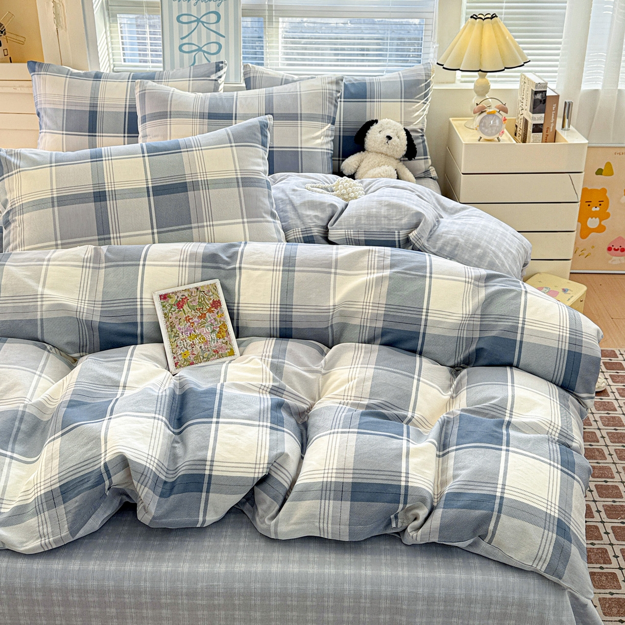 91家纺网 家纺一手货源 找家纺 名品家纺 2026新款100%纯棉四件套系列 蓝格梦境