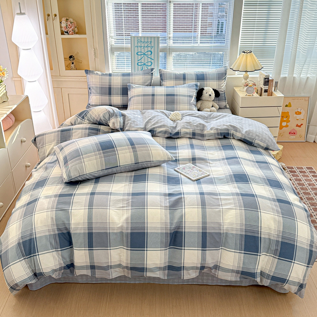 91家纺网 家纺一手货源 找家纺 名品家纺 2026新款100%纯棉四件套系列 蓝格梦境