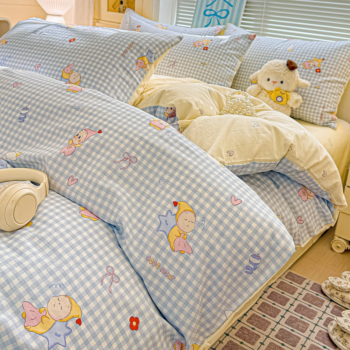 名品家纺 2026新款100%纯棉四件套系列 蓝格星星