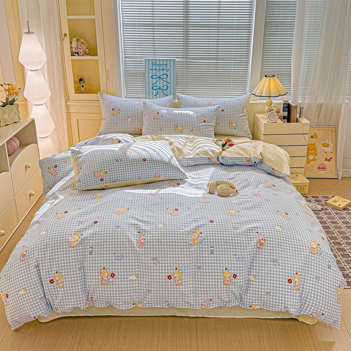 91家纺网 家纺一手货源 找家纺 名品家纺 2026新款100%纯棉四件套系列 蓝格星星