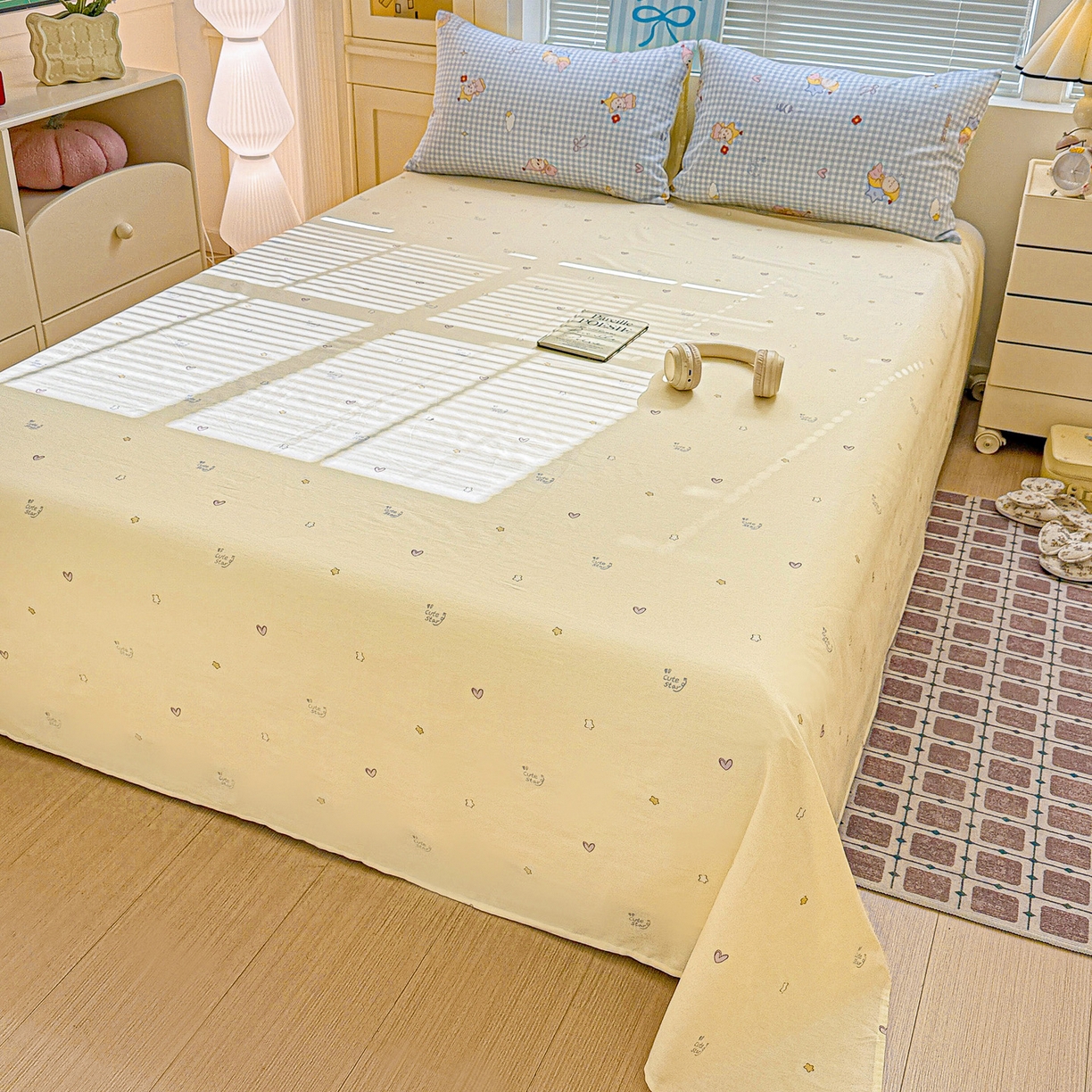 91家纺网 家纺一手货源 找家纺 名品家纺 2026新款100%纯棉四件套系列 蓝格星星