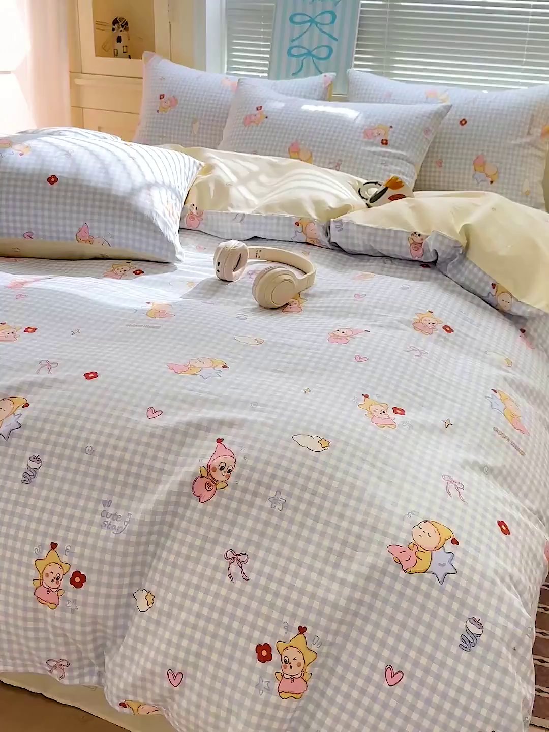 91家纺网 家纺一手货源 找家纺 名品家纺 2026新款100%纯棉四件套系列 蓝格星星