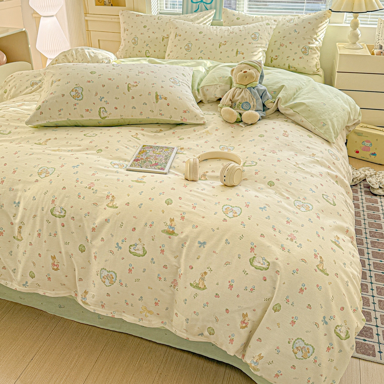 91家纺网 家纺一手货源 找家纺 名品家纺 2026新款100%纯棉四件套系列 蘑菇电话