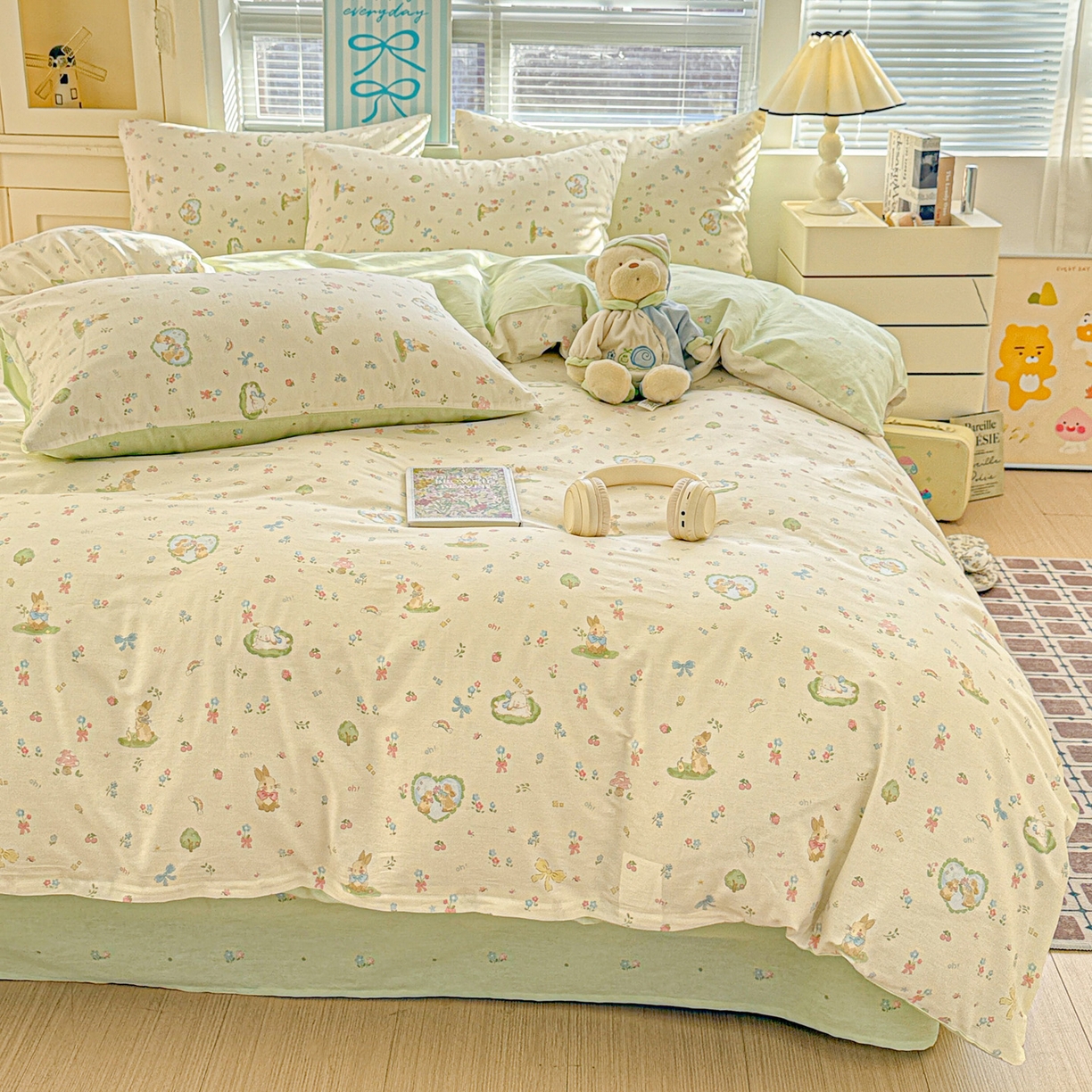 91家纺网 家纺一手货源 找家纺 名品家纺 2026新款100%纯棉四件套系列 蘑菇电话