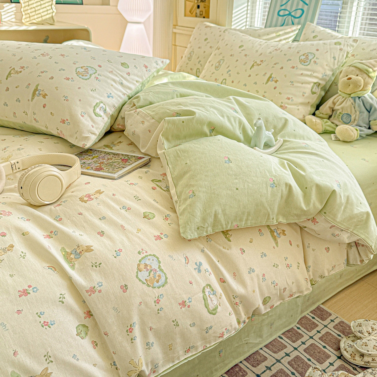 91家纺网 家纺一手货源 找家纺 名品家纺 2026新款100%纯棉四件套系列 蘑菇电话