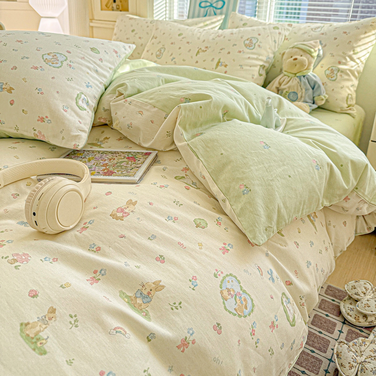 91家纺网 家纺一手货源 找家纺 名品家纺 2026新款100%纯棉四件套系列 蘑菇电话