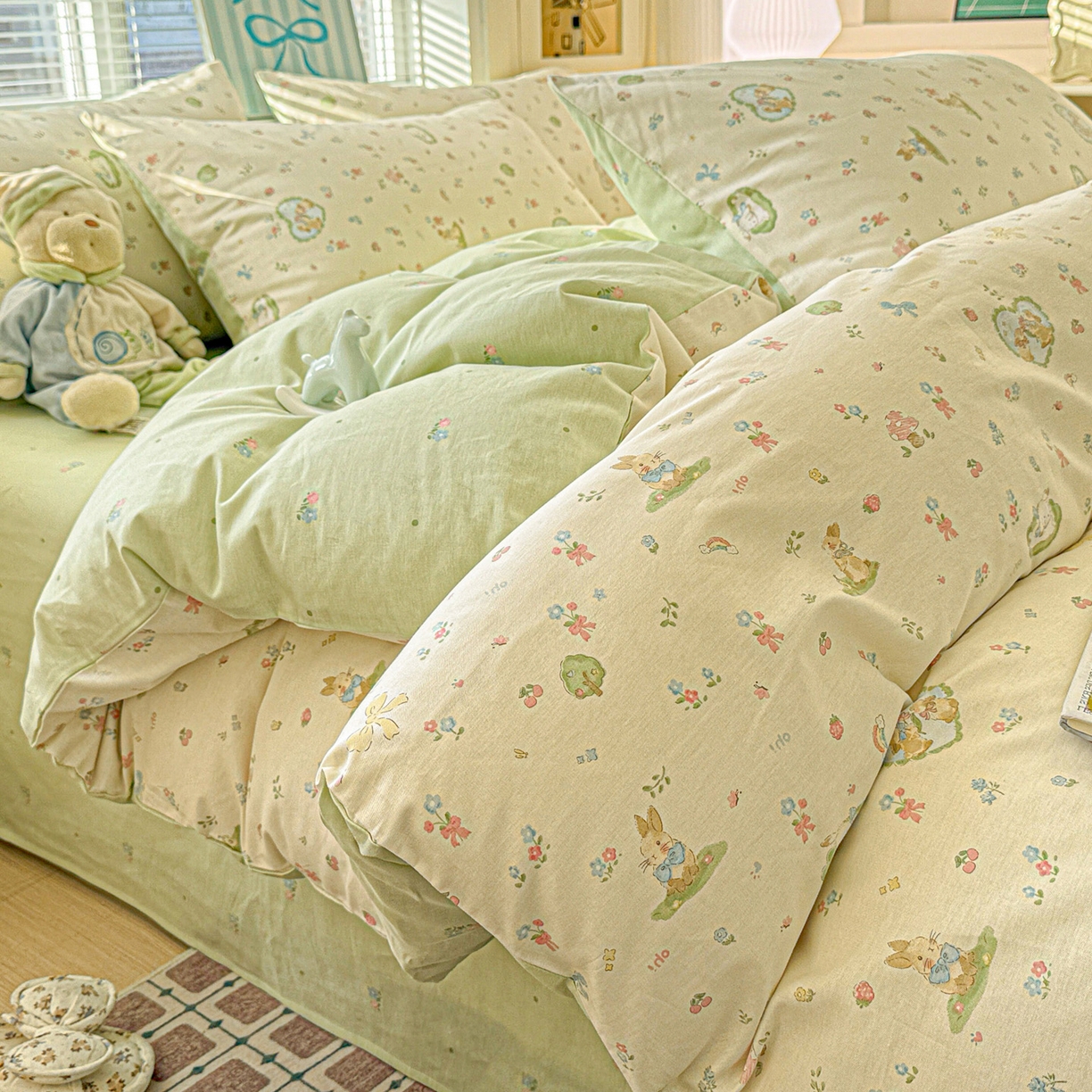 91家纺网 家纺一手货源 找家纺 名品家纺 2026新款100%纯棉四件套系列 蘑菇电话