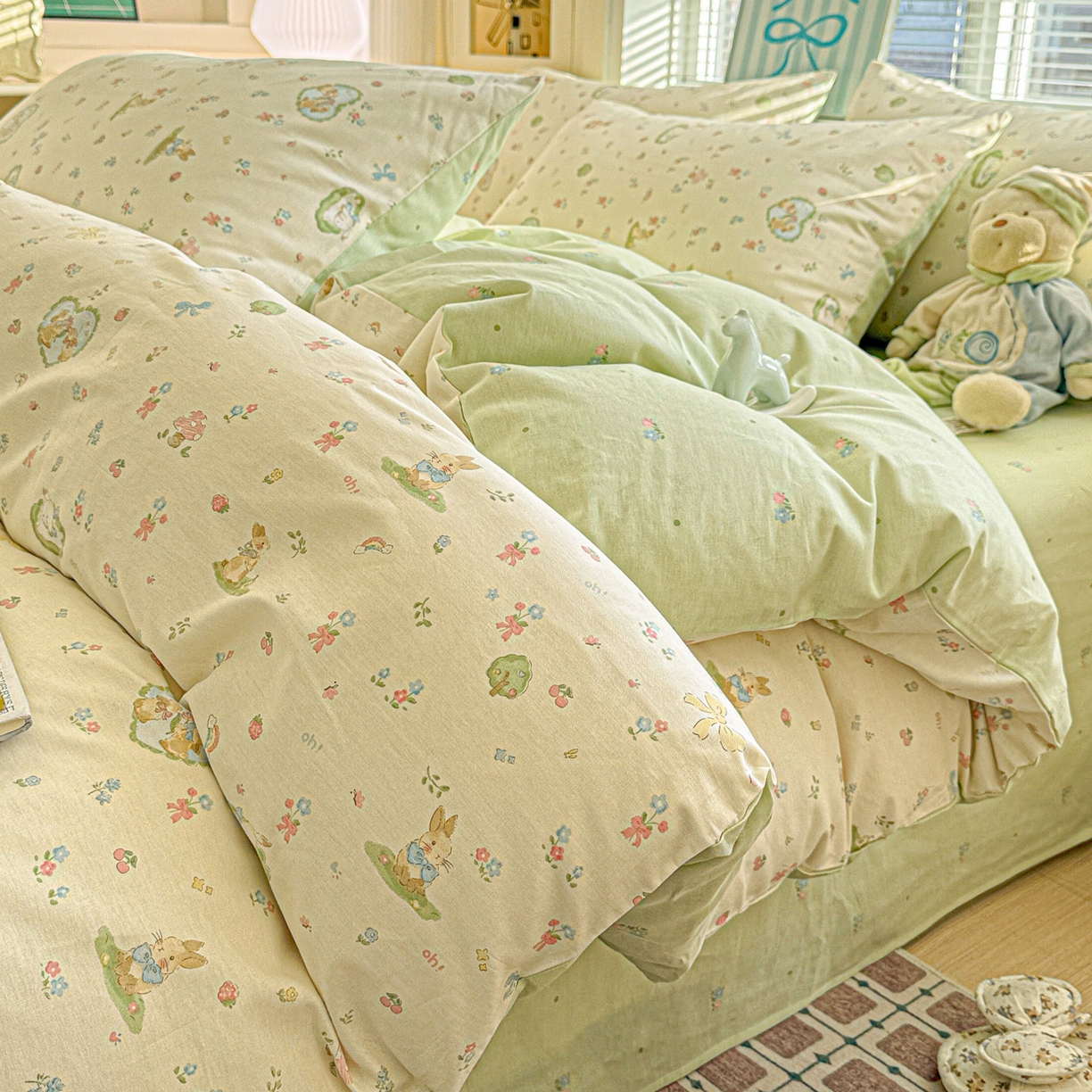 91家纺网 家纺一手货源 找家纺 名品家纺 2026新款100%纯棉四件套系列 蘑菇电话