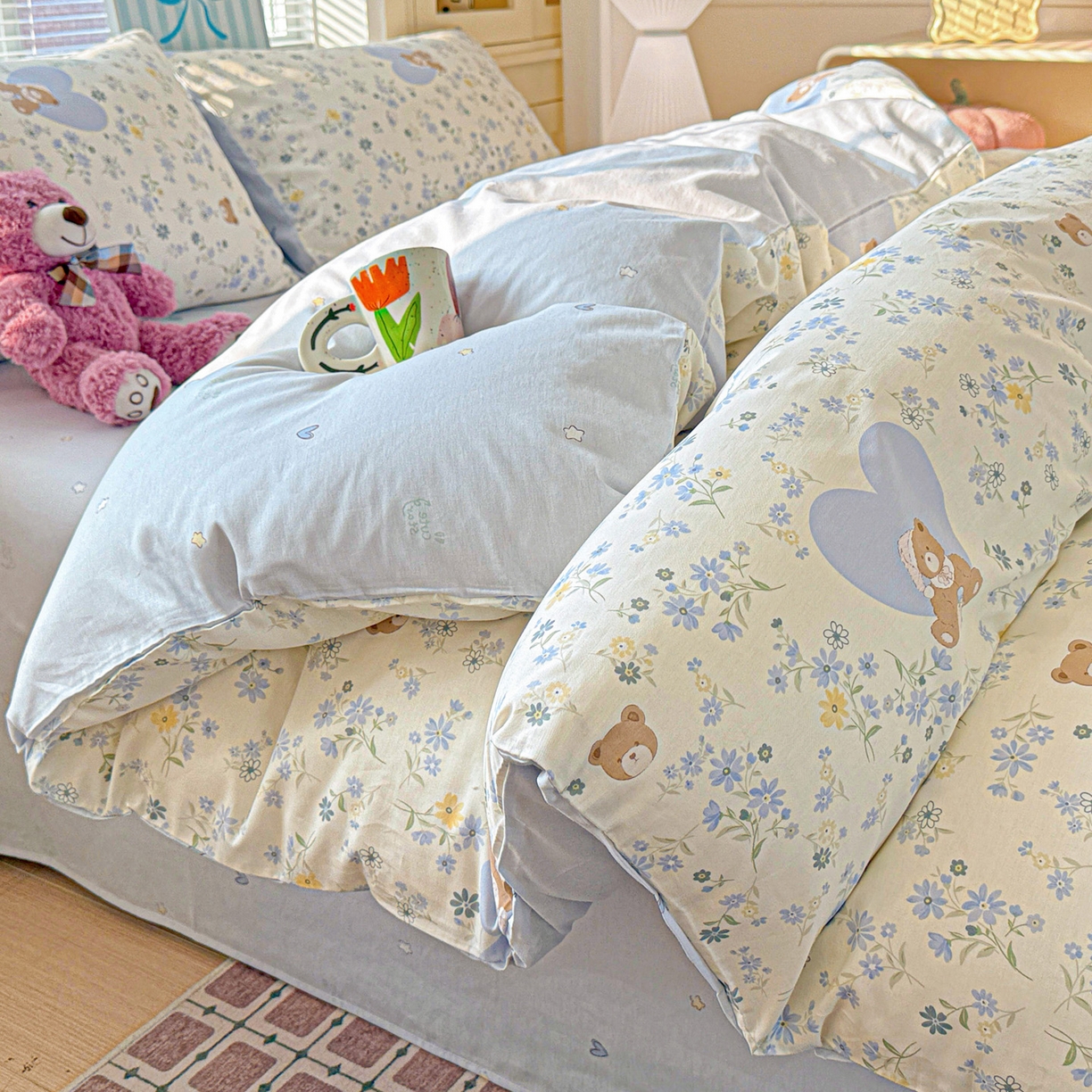 91家纺网 家纺一手货源 找家纺 名品家纺 2026新款100%纯棉四件套系列 奶芙熊