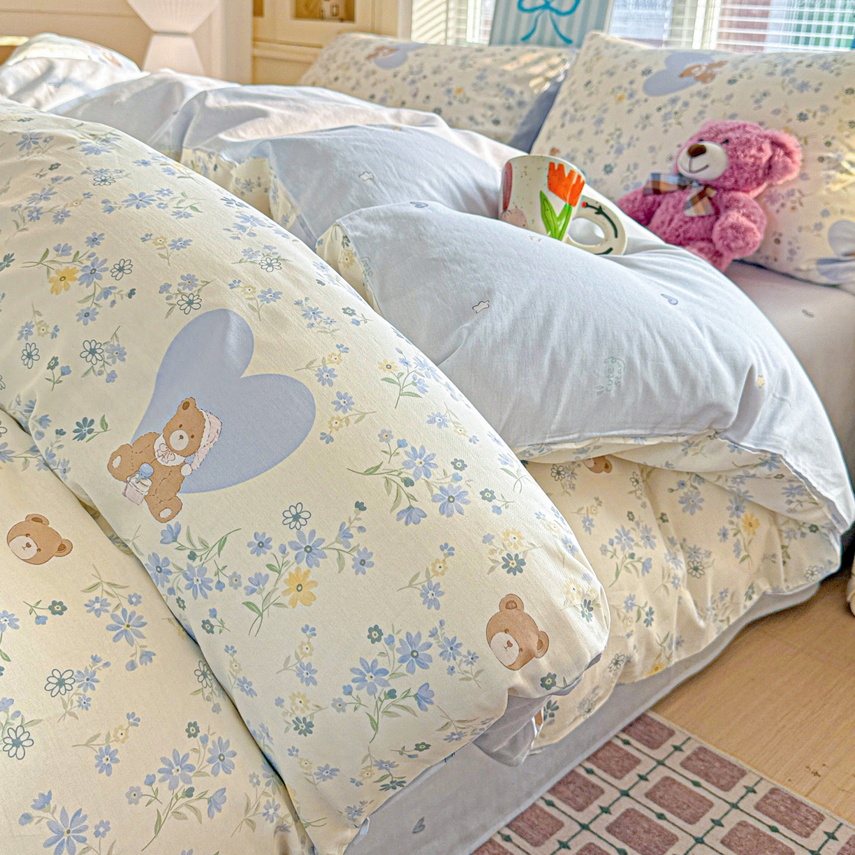 91家纺网 家纺一手货源 找家纺 名品家纺 2026新款100%纯棉四件套系列 奶芙熊