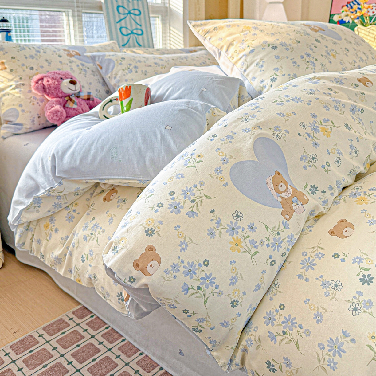 91家纺网 家纺一手货源 找家纺 名品家纺 2026新款100%纯棉四件套系列 奶芙熊