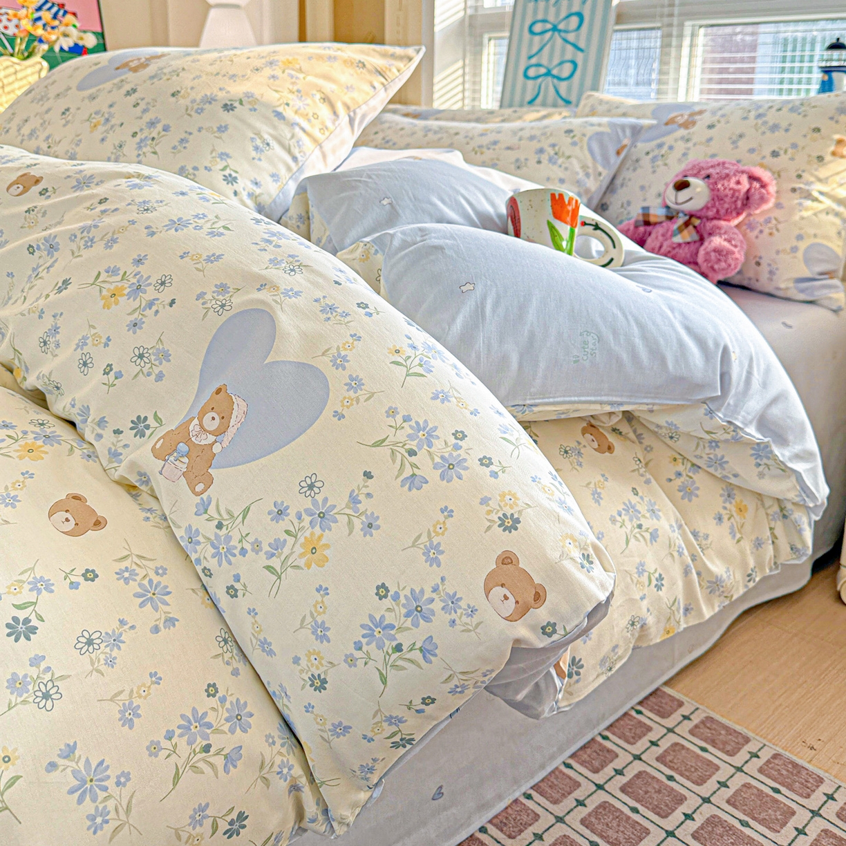 91家纺网 家纺一手货源 找家纺 名品家纺 2026新款100%纯棉四件套系列 奶芙熊