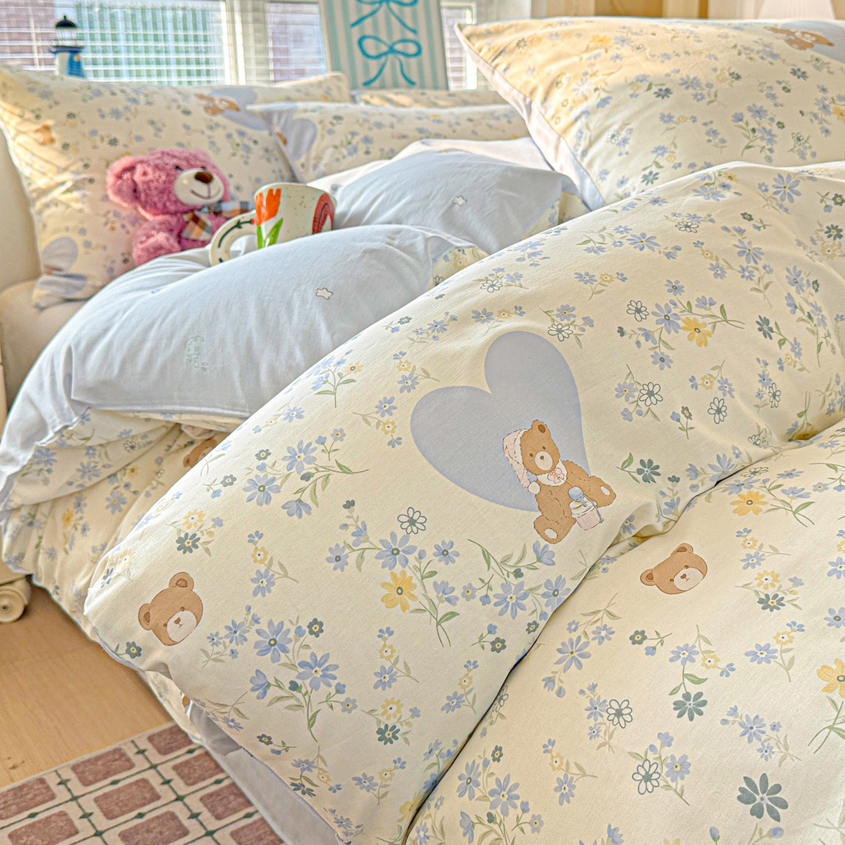 91家纺网 家纺一手货源 找家纺 名品家纺 2026新款100%纯棉四件套系列 奶芙熊