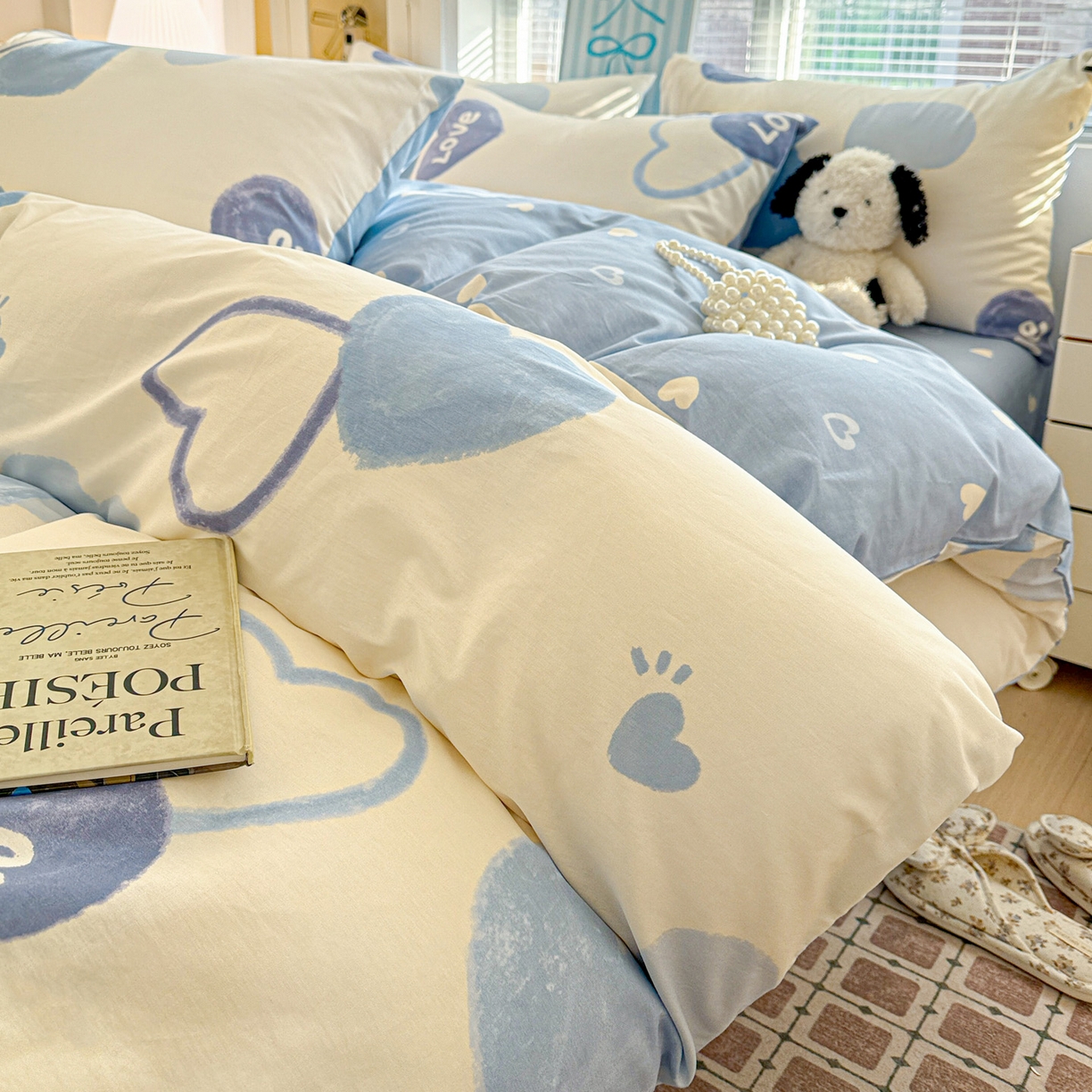 名品家纺 2026新款100%纯棉四件套系列 奶油爱心