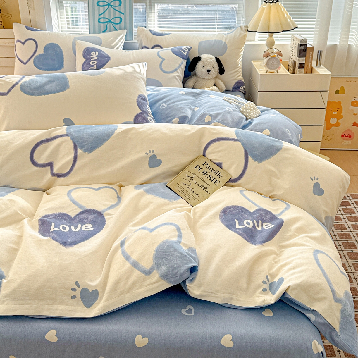 91家纺网 家纺一手货源 找家纺 名品家纺 2026新款100%纯棉四件套系列 奶油爱心