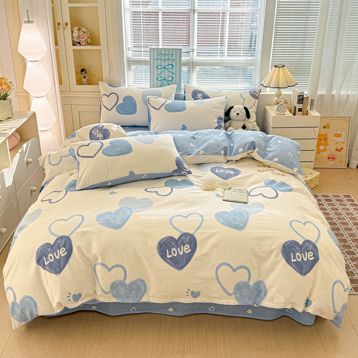 91家纺网 家纺一手货源 找家纺 名品家纺 2026新款100%纯棉四件套系列 奶油爱心