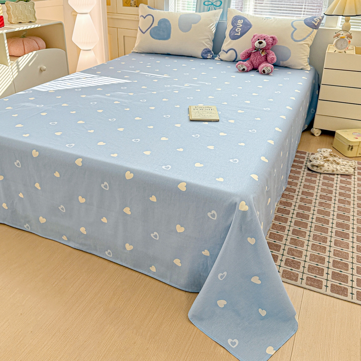 91家纺网 家纺一手货源 找家纺 名品家纺 2026新款100%纯棉四件套系列 奶油爱心