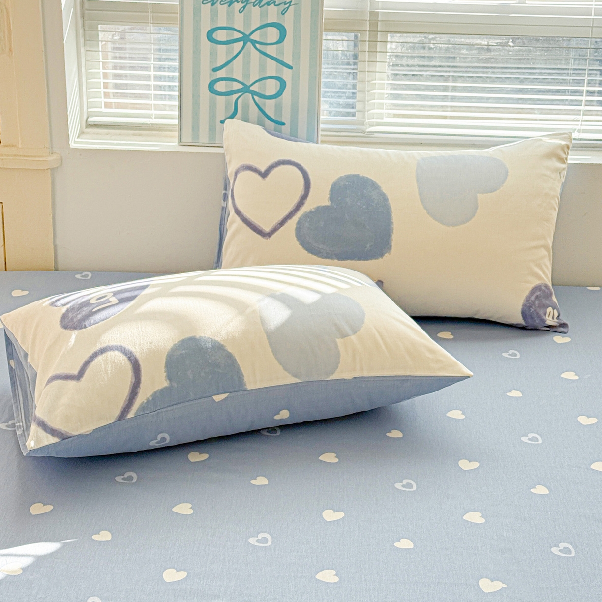 91家纺网 家纺一手货源 找家纺 名品家纺 2026新款100%纯棉四件套系列 奶油爱心