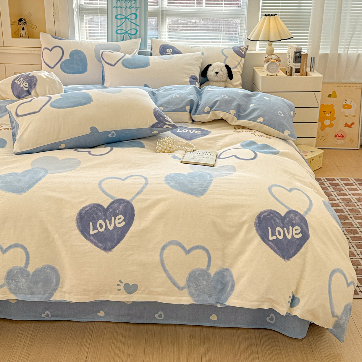 91家纺网 家纺一手货源 找家纺 名品家纺 2026新款100%纯棉四件套系列 奶油爱心