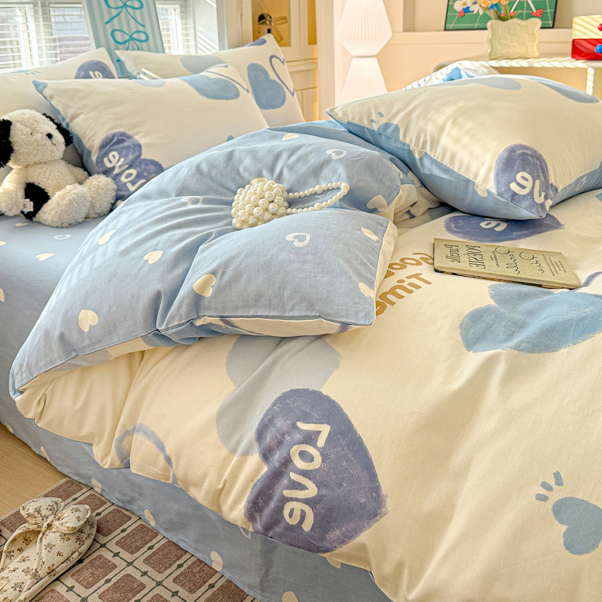 91家纺网 家纺一手货源 找家纺 名品家纺 2026新款100%纯棉四件套系列 奶油爱心