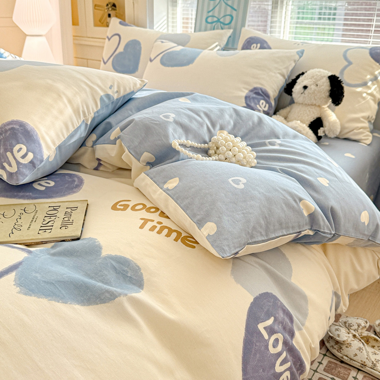 91家纺网 家纺一手货源 找家纺 名品家纺 2026新款100%纯棉四件套系列 奶油爱心