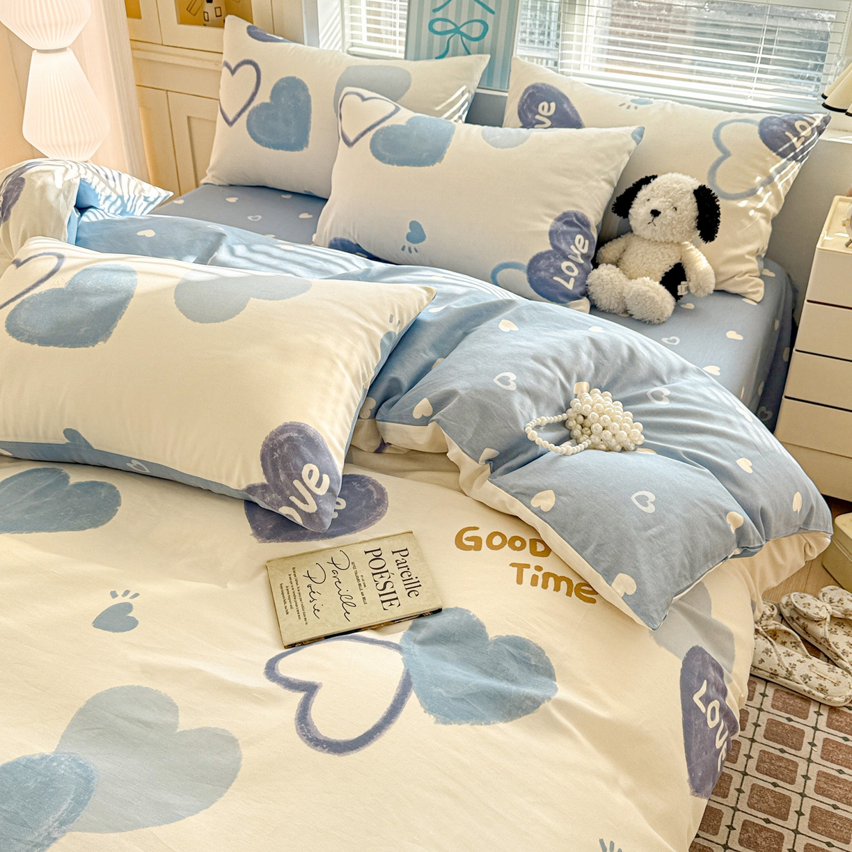 91家纺网 家纺一手货源 找家纺 名品家纺 2026新款100%纯棉四件套系列 奶油爱心