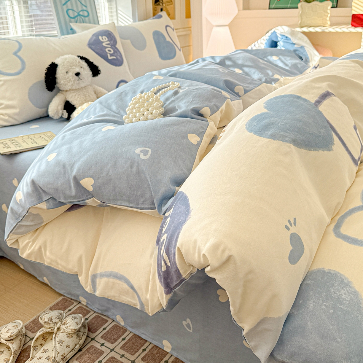 91家纺网 家纺一手货源 找家纺 名品家纺 2026新款100%纯棉四件套系列 奶油爱心