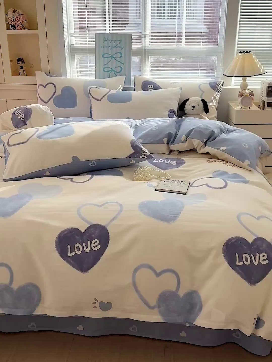 91家纺网 家纺一手货源 找家纺 名品家纺 2026新款100%纯棉四件套系列 奶油爱心