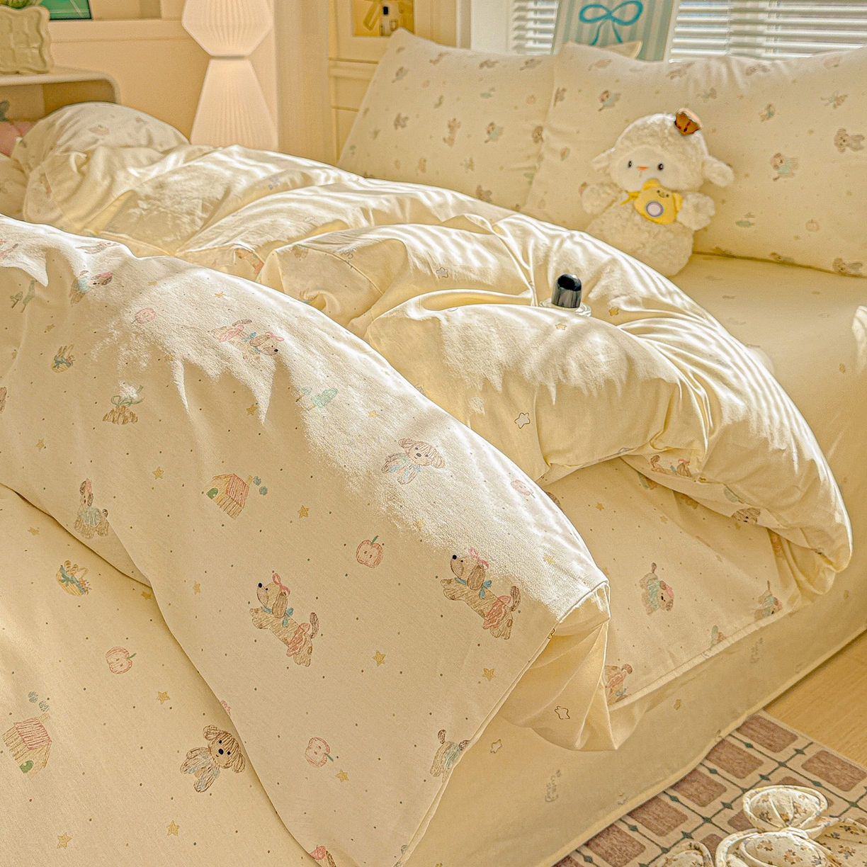 名品家纺 2026新款100%纯棉四件套系列 苹果小狗